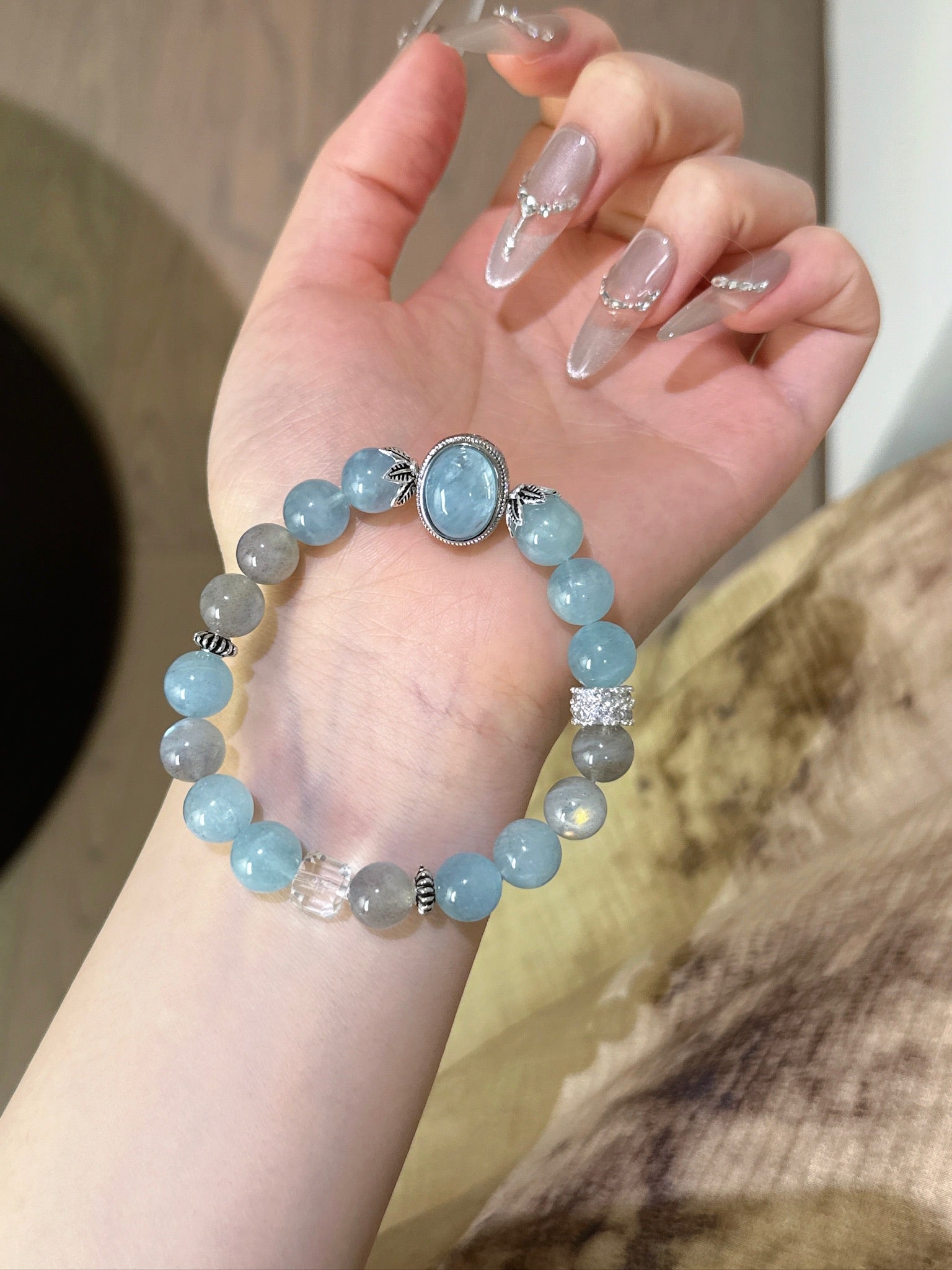▫️▪️ Aquamarine Grey Moonlight Box Bracelet